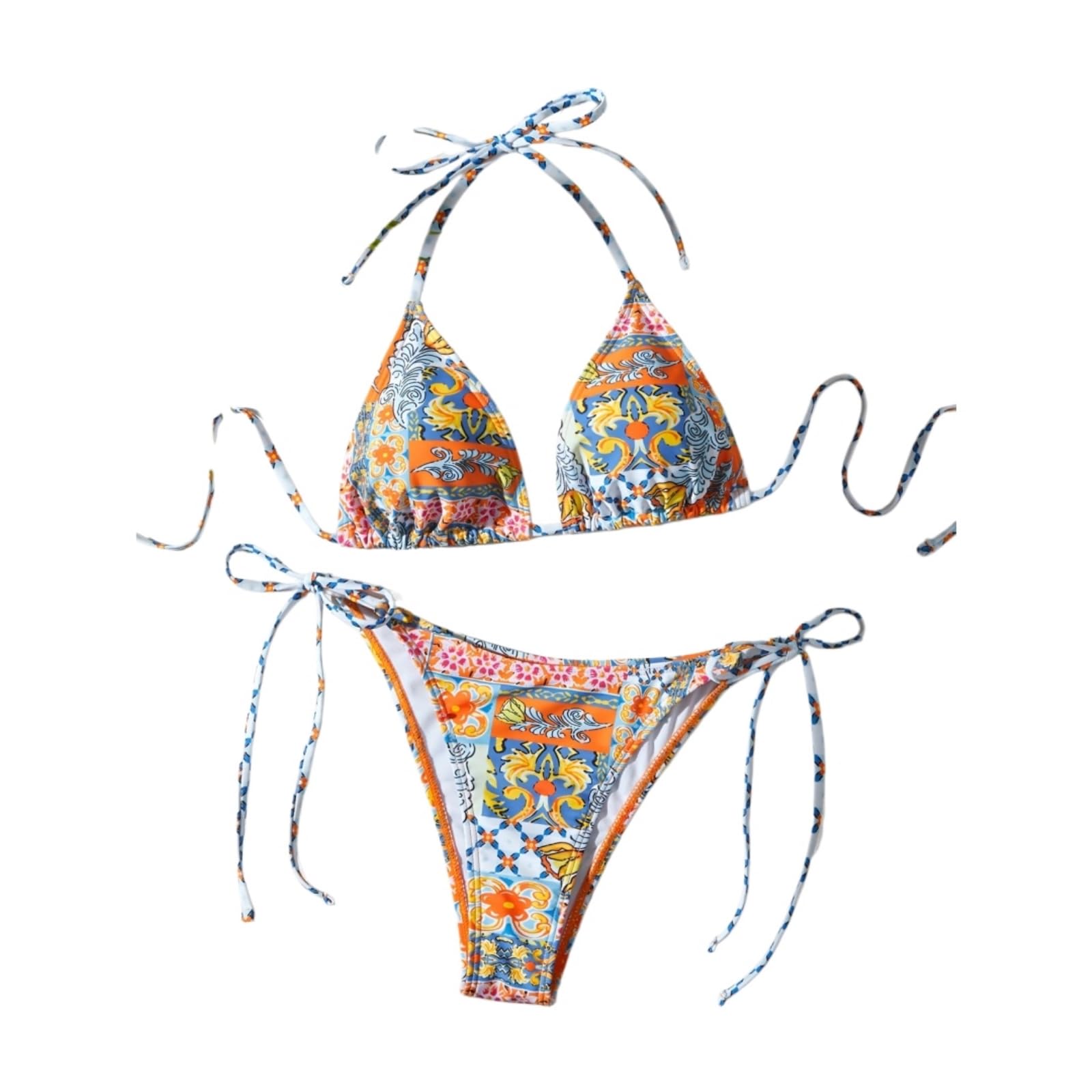 Bikini Mujer Mujeres Impreso Triángulo Conjunto Corbata Lado Dos Piezas Traje De Baño Ropa Playa-Multi-l