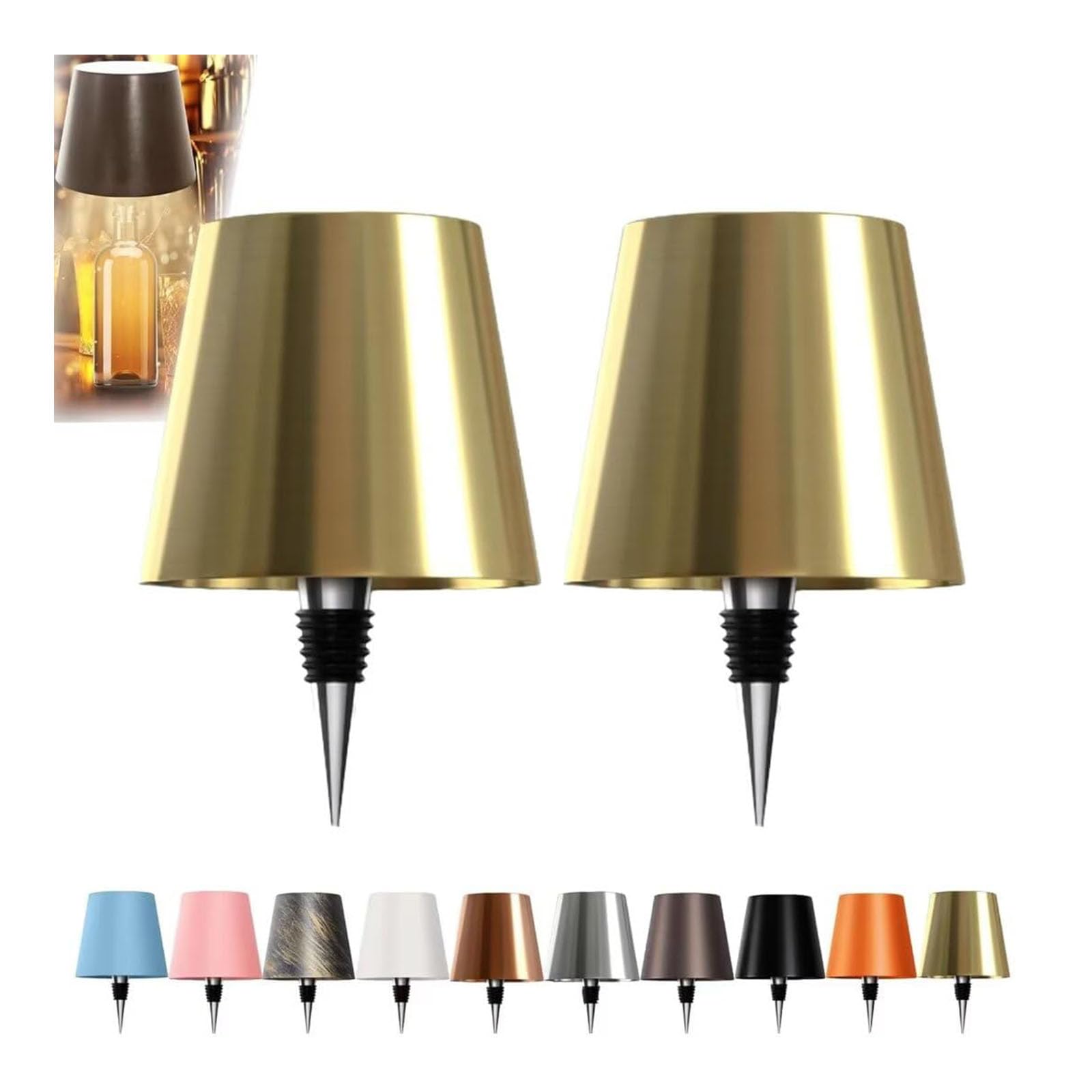 Jorcedi 2Pcs Golden Wireless Bottle Lamp - Rechargeable Bottle Lights Usb Rechargeable Bottle Lamp Kit, Led Bottle Lamp Wine Bottle Lamp Touch Dimmable Lamp For Bottle (,3 Color)