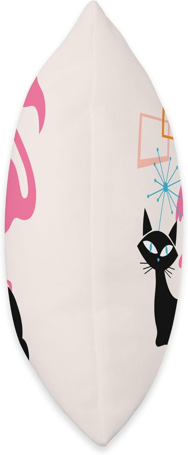 Flamingo and Cat Midcentury Mid Century Stardust Modern Throw Pillow