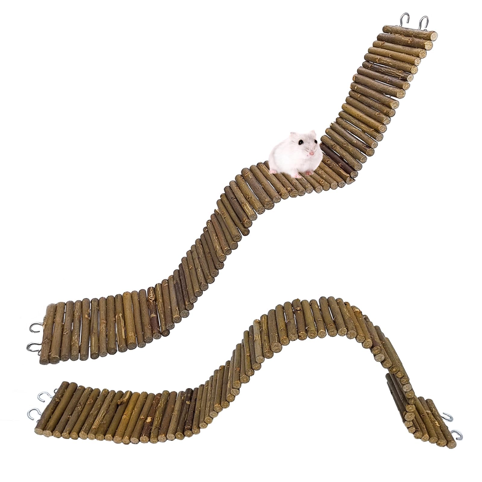 Rat Bendy Long Suspension Bridges Hamster Climbing Ladder Flexible Wooden Bridge for Dwarf Hamster Sugar Glider Rodents Mouse(2PCS)