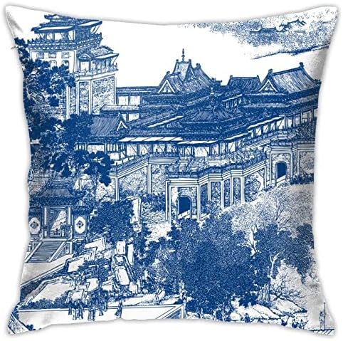 Asefcnxkjii Blue and White Chinoiserie Porcelain Inspiration Gorgeous Custom Polyester Throw Pillow Case Cushion Cover New Home Decorative Square (18" 18")