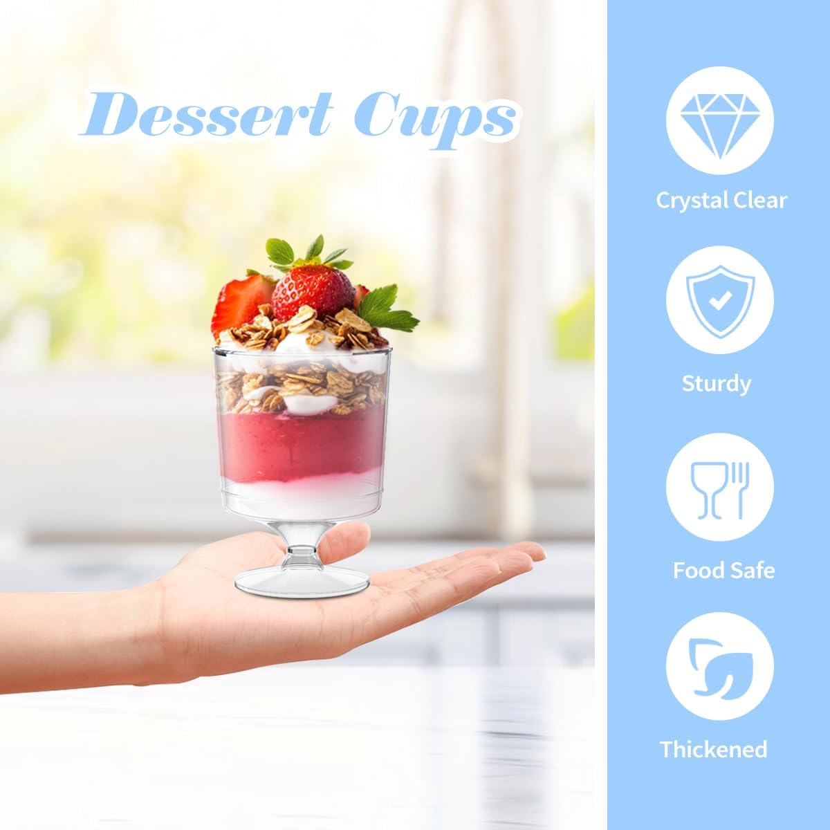 200 Pack Dessert Cups with Spoons,5Oz Clear Plastic Parfait Cup,Disposable Appetizer Cups Mini Shooter Cups for Fruit Ice Cream Mousse Pudding and Party - Image 4