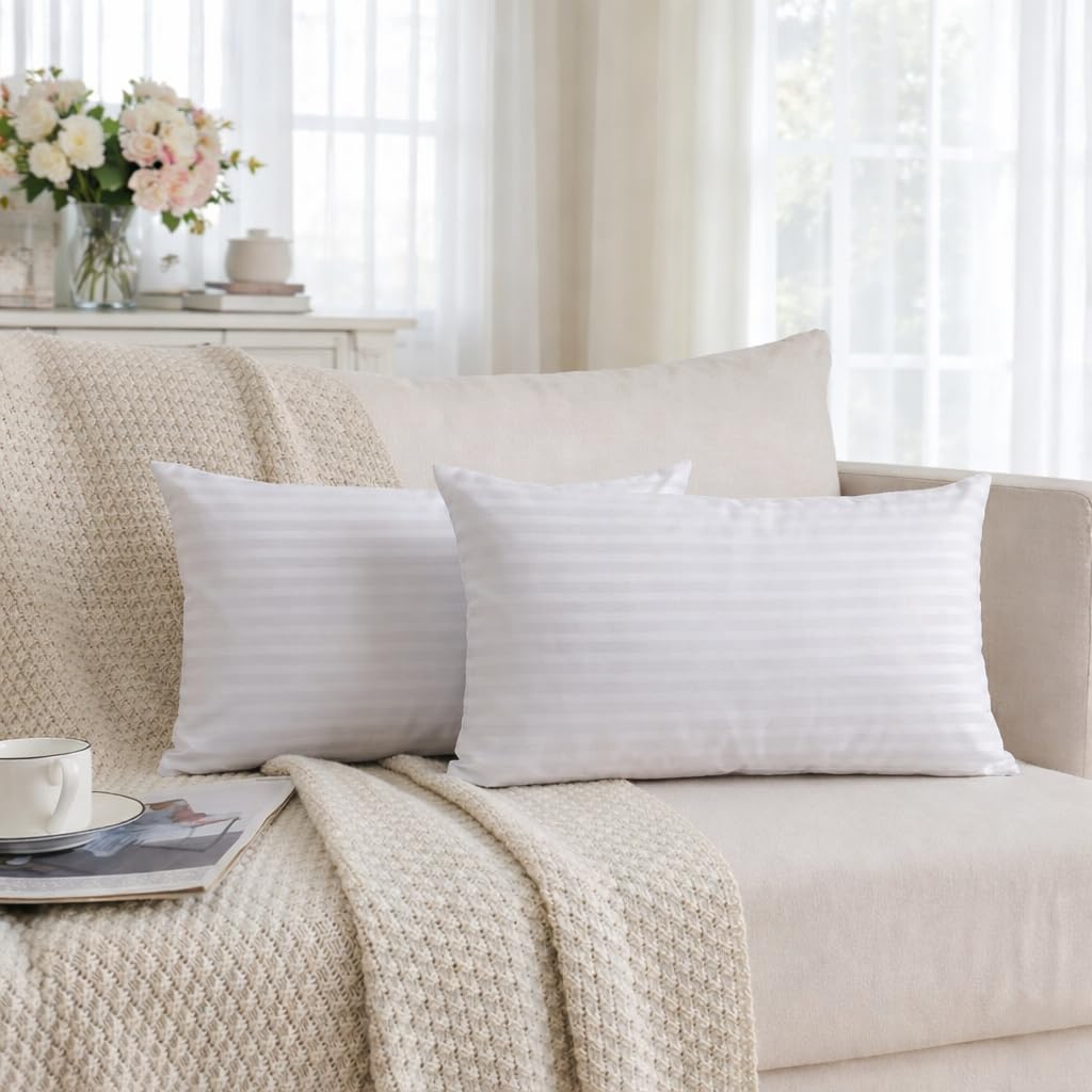 Rectangular 12x20 Inches Cushion, Set of 2, Microfiber Hotel Quality Premium Fibre Soft Cushion, Pillow Filler, White-image-33