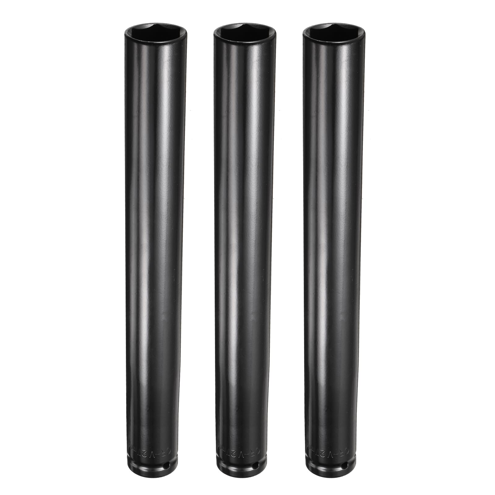 sourcing map 3pcs 6-Point Deep Impact Socket 1/2" Drive 27mm Metric Socket 12" (300mm) Extra Long Heat-Treated 45# Steel for Home Auto Spindle Axle Hex Nuts Bolts Repair, Black โ image 1