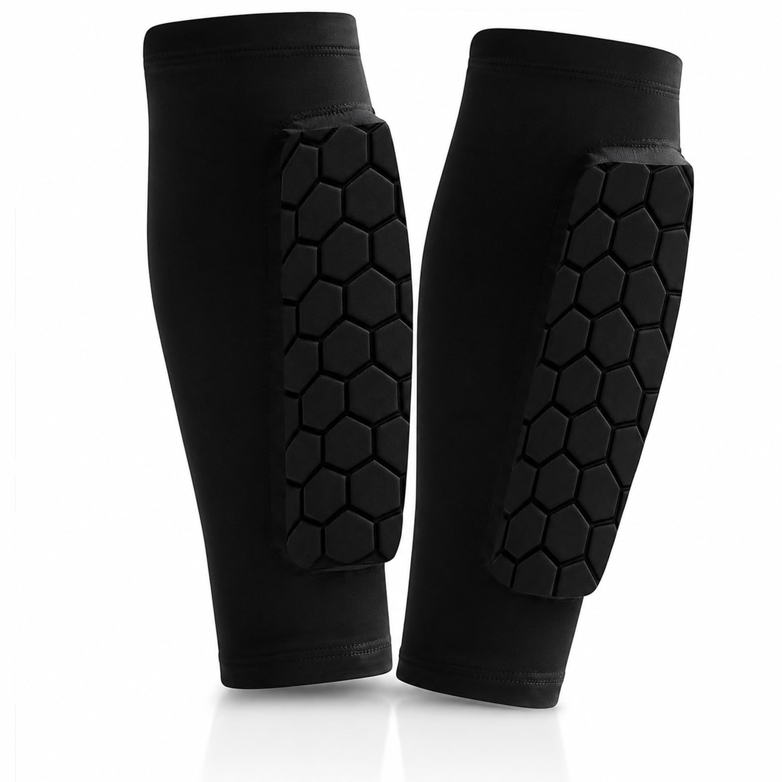 Shin Guards with Honeycomb Compression Sleeve, Superior Impact Absorption Built-in Football Shin Pads, Lightweight & Breathable Sock Defender for Men Women Kids Boys & Adults, Ideal for Training Match
