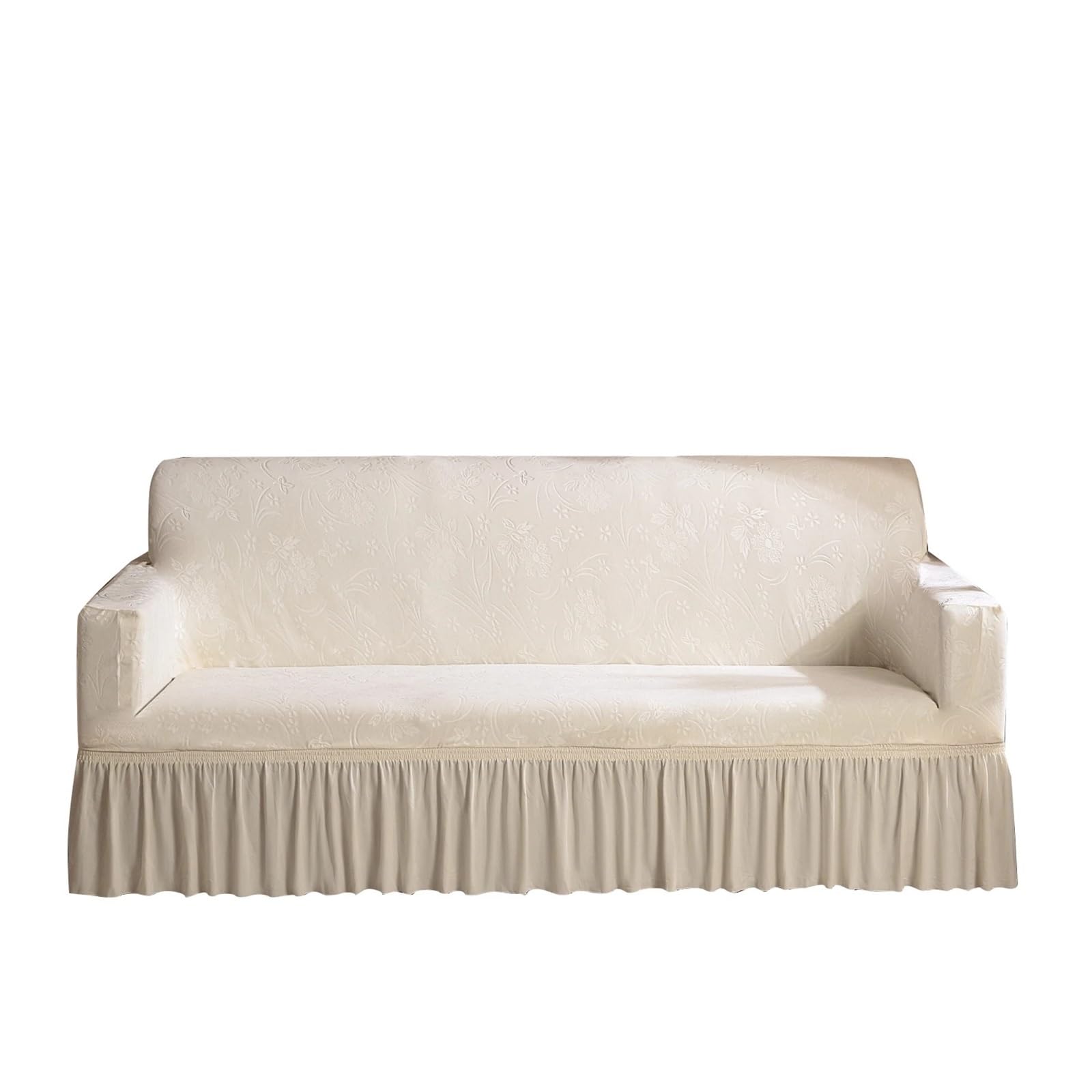 GCYEIDMA Skirt Sofa Cover Stretch Sofa Cover, Non Slip, Soft Comfort Skirted Couch Slipcover, Furniture Protector(Beige,M (145-185CM))