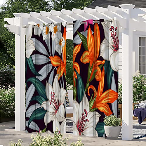 Rideaux D'extérieur, Fleurs De Parfum Floral 3D Printed Rideau Occultant Isolant Thermiques pour Pergola, Rideau exterieur Imperméable pour Pergola,Cabanon Jardin,Porche Terrasse-2 Panneau 132x213 Cover