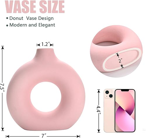 Miniatura 2 de Joynisy Jarrón de rosquillas jarrón hueco circular moderno jarrón de cerámica mate para entrada sala de estar dormitorio mesa de comedor centro de