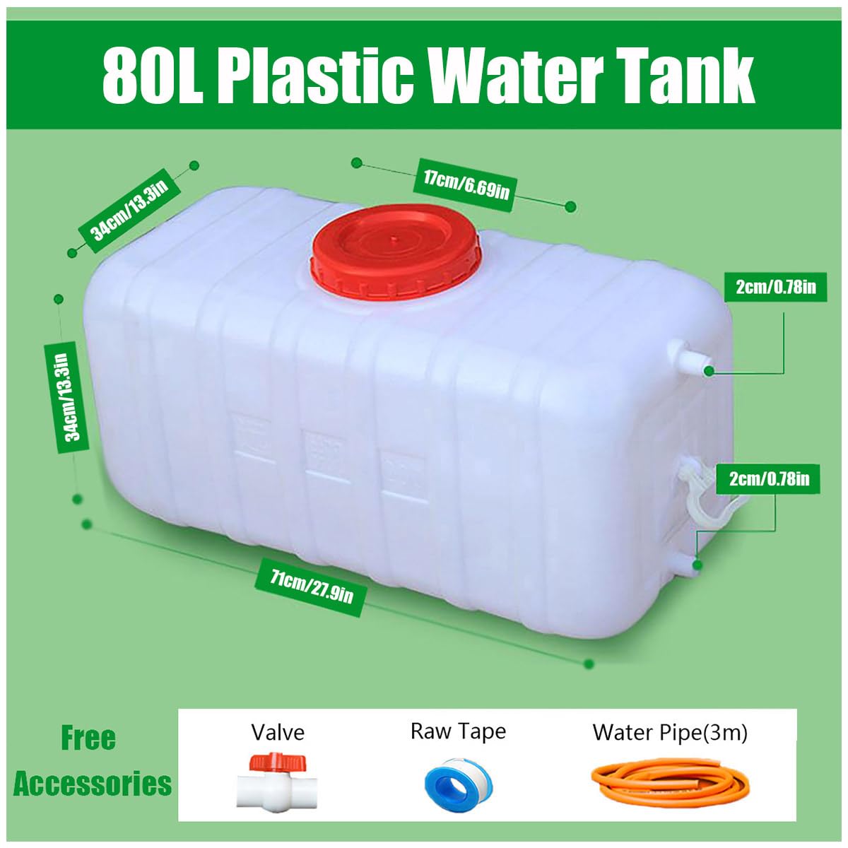 Serbatoi per L'Acqua Sanitaria 25L/35L/50L/80L/110L/200L Serbatoio dell'Acqua，Torre dell'Acqua Addensata Rettangolare per Alimenti con Rubinetto per Lo Stoccaggio Dell'a(Size:80L)