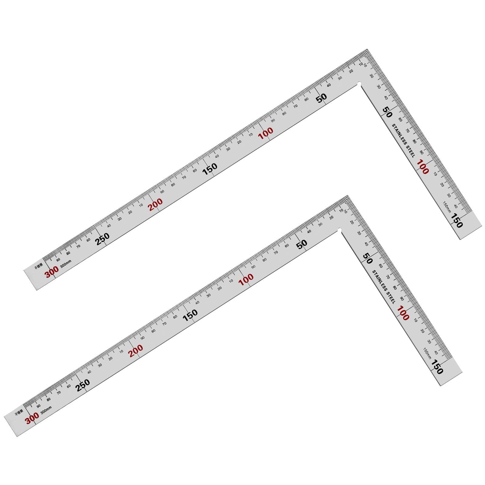 2 Pezzi Righello ad Angolo Retto in Acciaio Inox 150 x 300mm Squadretta da Carpentieri 90°Righello Quadrato Strumento per Falegname Ingegnere Artigiano