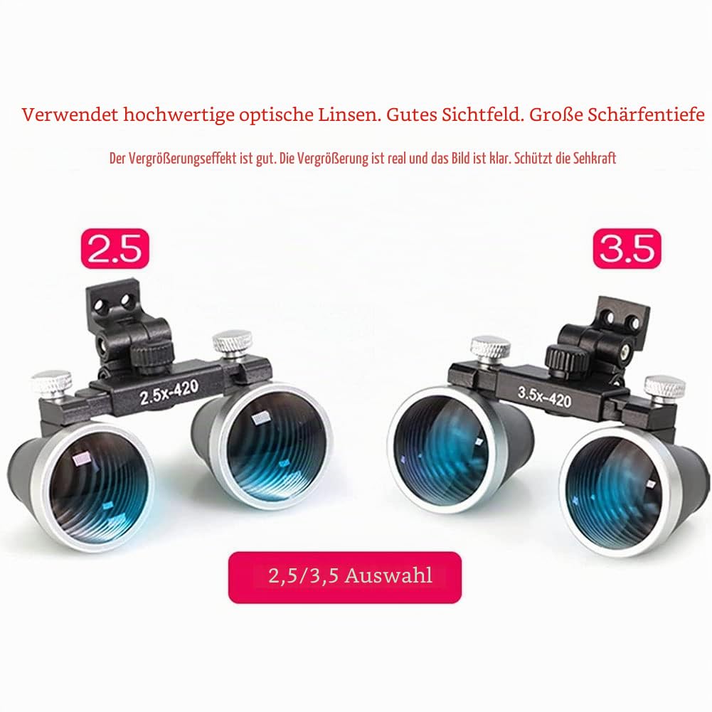 3.5X/2.5X Dentist Lupenbrille Mit Licht Werkzeuge Fachmann Betrieb Binokular Lupen Surgical Für Zahnarzt Kopf Montiert Loupes Optisches Glas Verwendung Der Kosmetischen Chirur(Size:3.5X,Color:Silver)