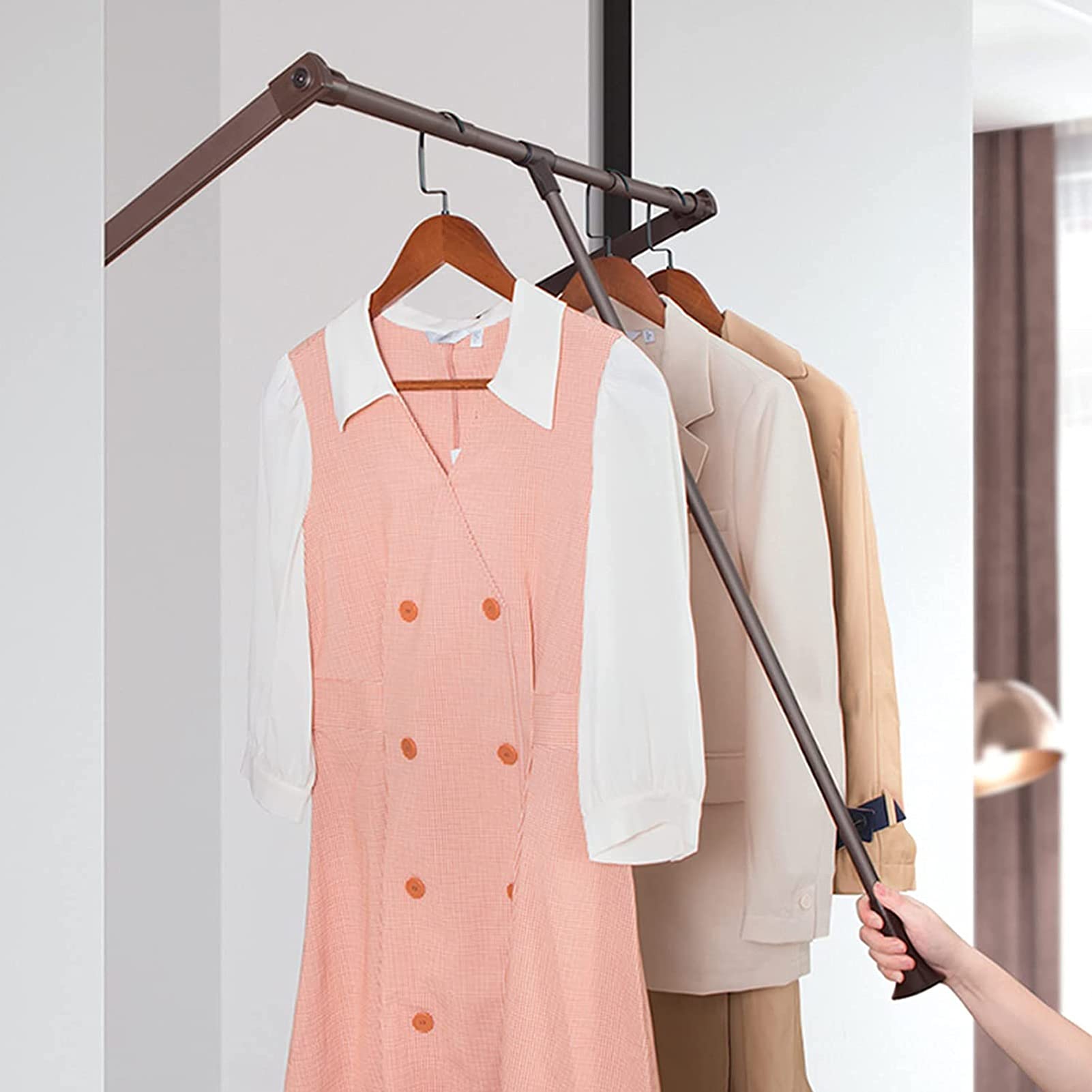 AYCDL Pull Down Closet Rod,Heavy Duty Clothes Hanger - Adjustable Retractable Pull Down Soft-Close Rods for Closets, Collapsible Wardrobe Rail, Fits Cabinet Height ≥8,630-830mm