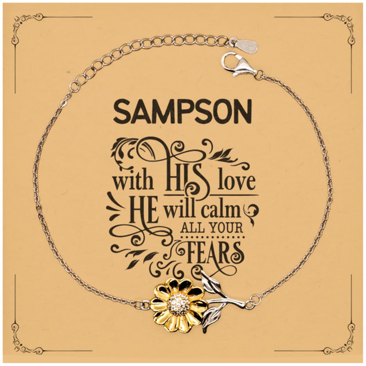 GenericInspirational Bracelet for Sampson With His Love He Will Calm All Your Fears Zephaniah 3:17 Christian Sampson Sunflower Bracelet with Card Birthday Christmas Wedding Religious Bible Verse gifts f