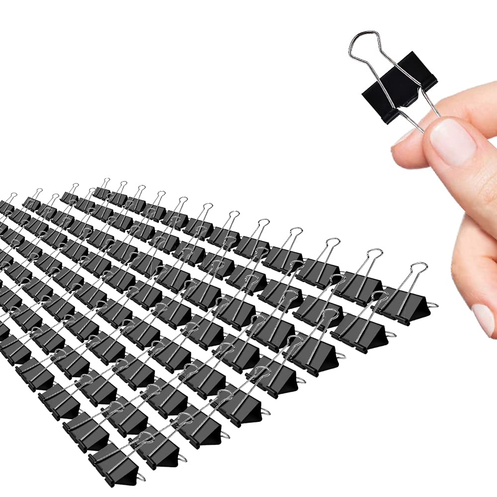 Small Binder Clips, 96 Pack, 3/4 Inch, Standard 19mm, Black, Capacity 0.31 Inch, Fold Clamp, Paper Clips, Office Clips, School & Home Use