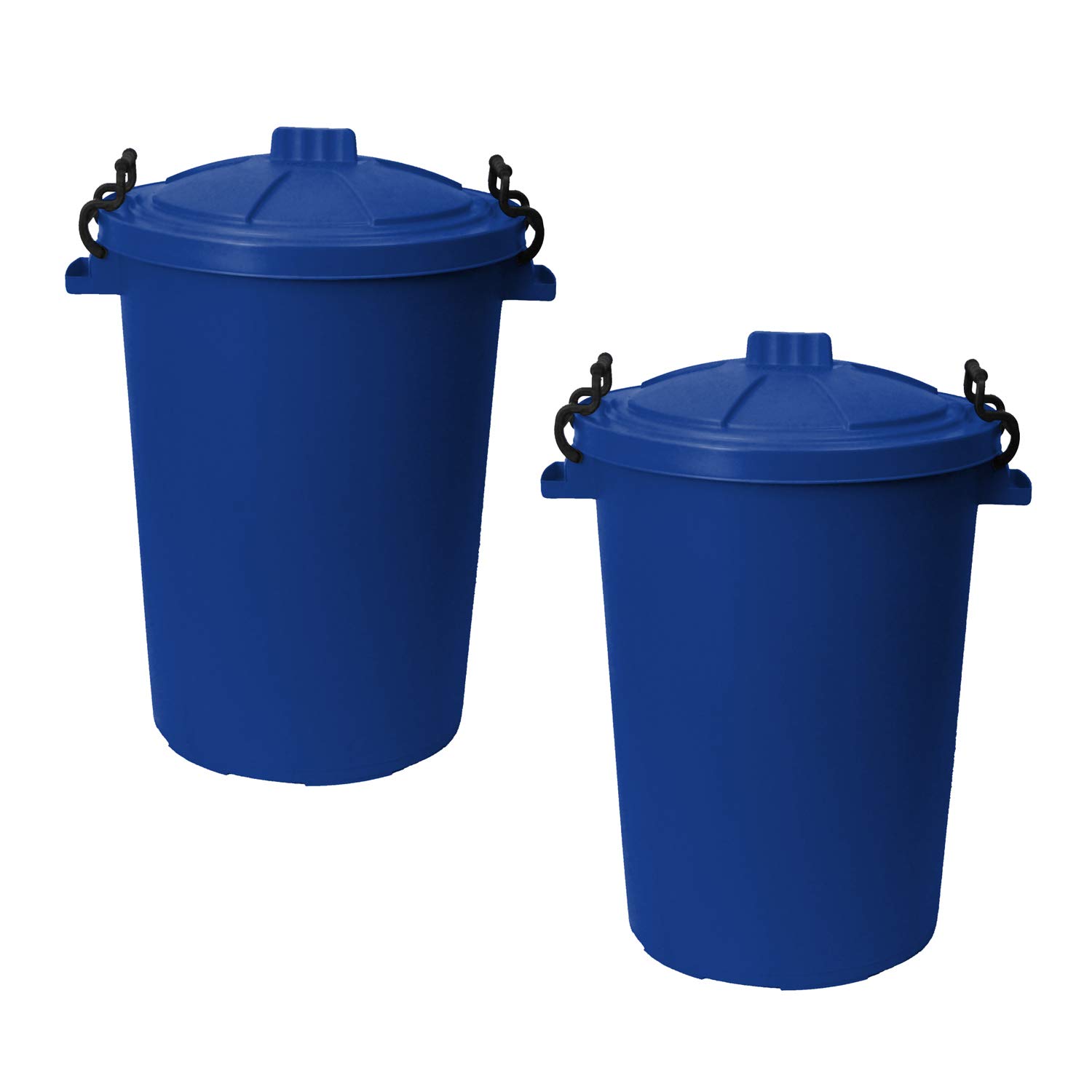 50L 50 Litre Heavy Duty Plastic Clip Lock Lid Bin - Blue, Set of 2 - for Indoor or Outdoor Use for Collection of Rubbish, Waste or Storage of Animal Feed.