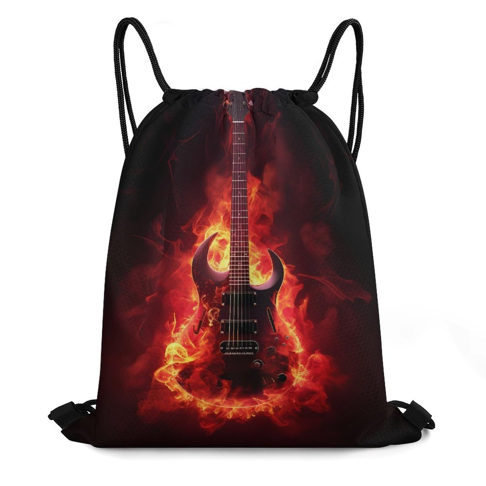 Red Guitar Drawstring Backpack Durable Sport Gym Bags Daypack for Men Women 35 * 42cm