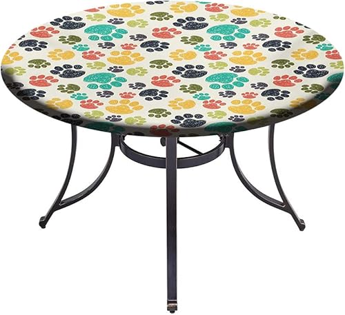 Miniatura 4 de Mantel redondo de vinilo ajustable, mantel de poliéster con estampado de amante de los perros, lindos garabatos con estampado de patas dibujadas a