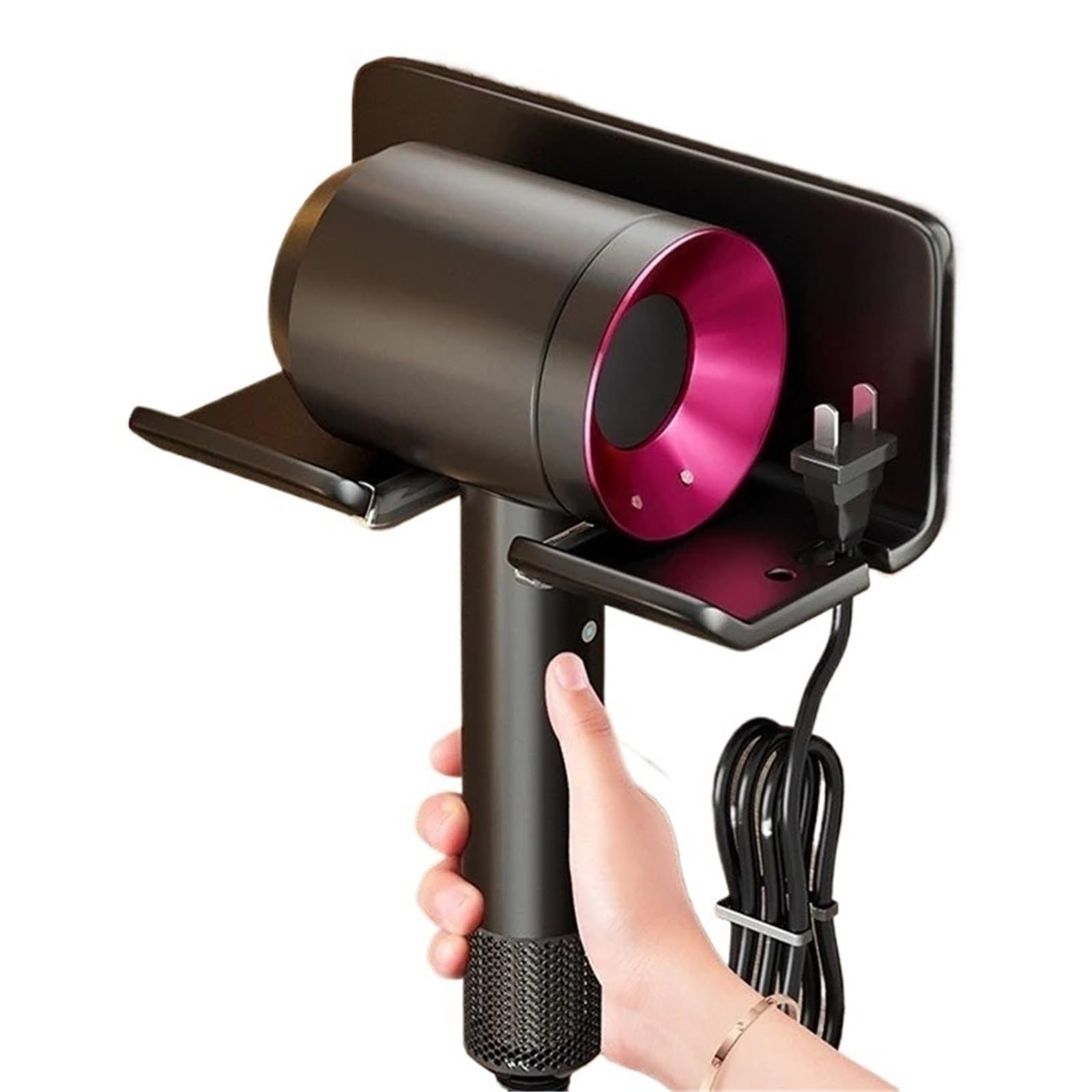 Lopjggyf Black Hair Dryer Holder Wall Mounted Straightener Stand Hair Dryer Rack Bathroom Organizer Shelves Washroom Organization For Hair Dyer