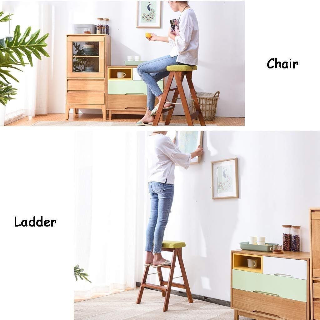 Stepladder Folding Step Ladder Stool Household Stair Chair Sponge Seat Dining Chair High Stool Home Garden Tool (Color : Rose Red)