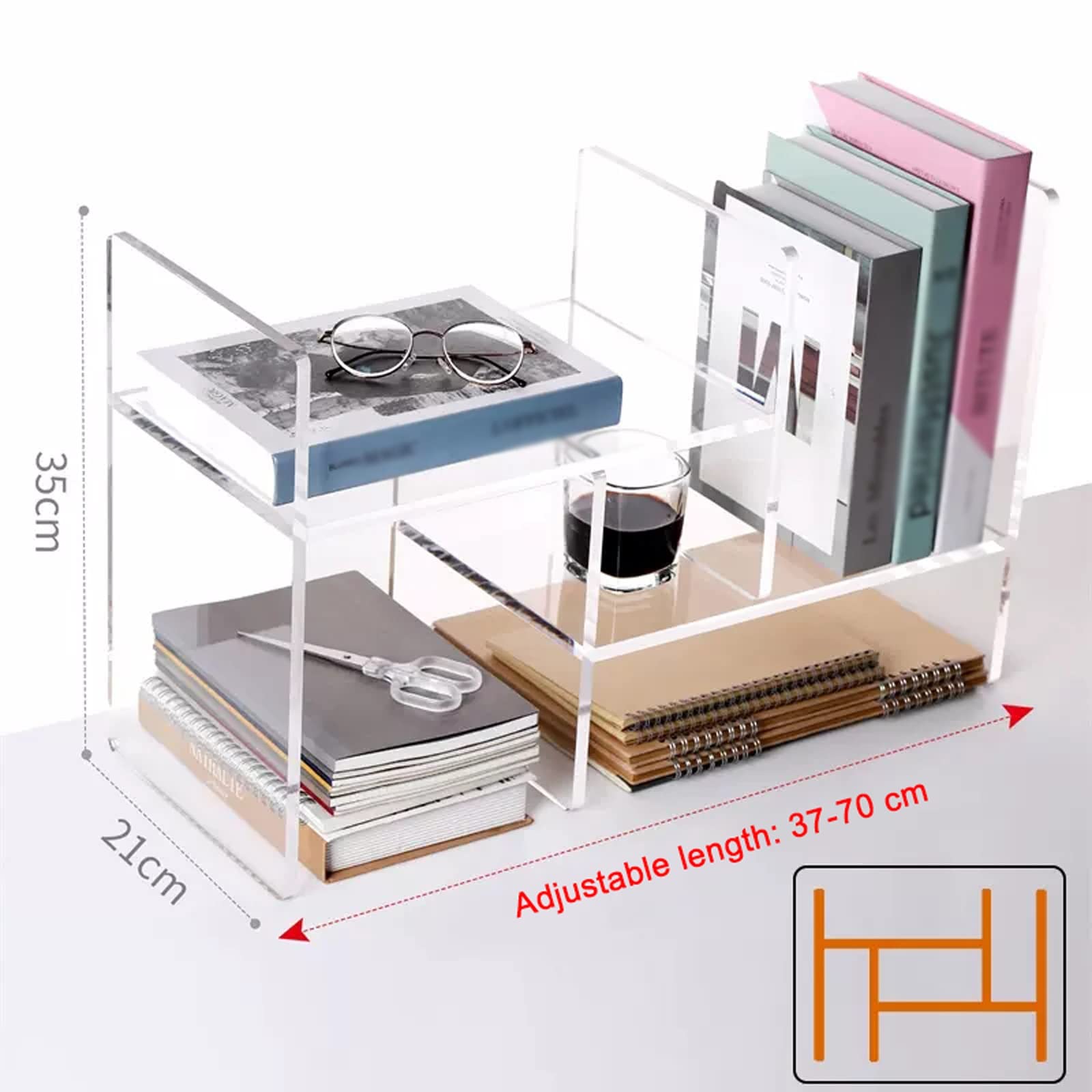 Bücherständer Verstellbares transparentes Acryl-Desktop-Bücherregal Desktop-Organizer Desktop-Aufbewahrungs-Organisator-Display-Regal Bücherregal Büro-Schreibtisch-Bücherregal Bücherregal