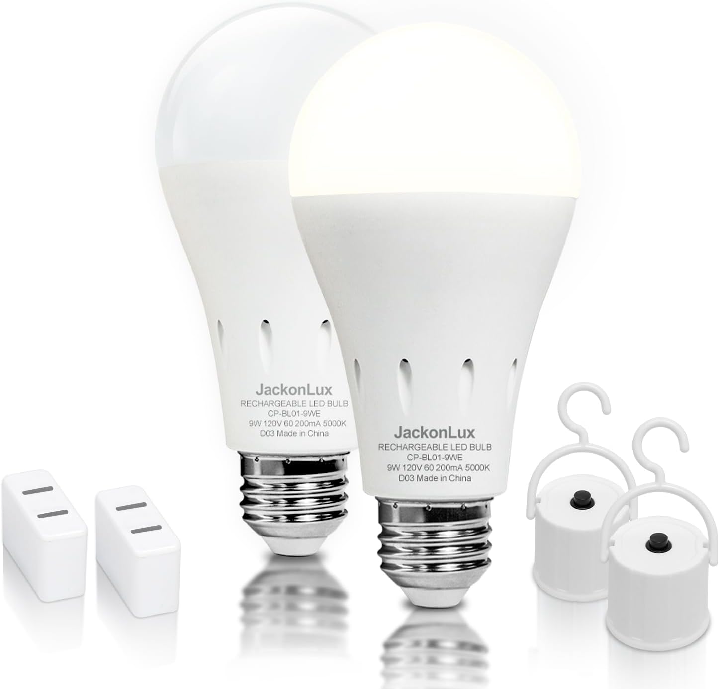 Rechargeable Emergency LED Bulb Multi-Function Battery Backup Light for Power Outage Camping Outdoor Activity Hurricane 9W 800LM 60W Equivalent Daylight 5000K E26 120 Volt 2 Pack