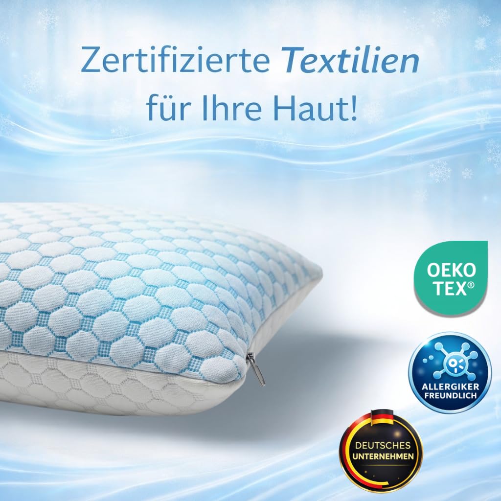 Kühlendes Kopfkissen 40x80 mit Kühlfunktion, Memory Foam Kissen ergonomisch, Nackenstützkissen für Seitenschläfer, hitzeregulierend gegen Schwitzen, Sommer Kopfkissen 40x80 höhenverstellbar