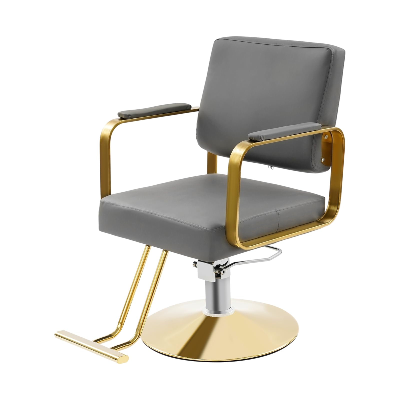 Premium Barber Salon Chair, Heavy-Duty 440lbs Capacity, 360° Swivel &amp; Height Adjustable, Ergonomic Design with High-Resilience Sponge, Modern Style for Home &amp; Professional Use (Grey + Gold)