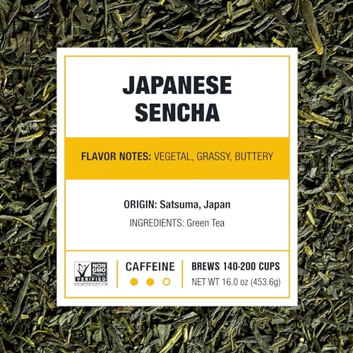 Image of Tiesta Tea - Japanese Sencha Tea, Loose Leaf, Single Origin Premium Sencha Green Blend, Pure Unblended Medium Caffeinated Blend, Make Hot or Iced & Up to 200 Cups, 16oz Resealable Bulk Pouch