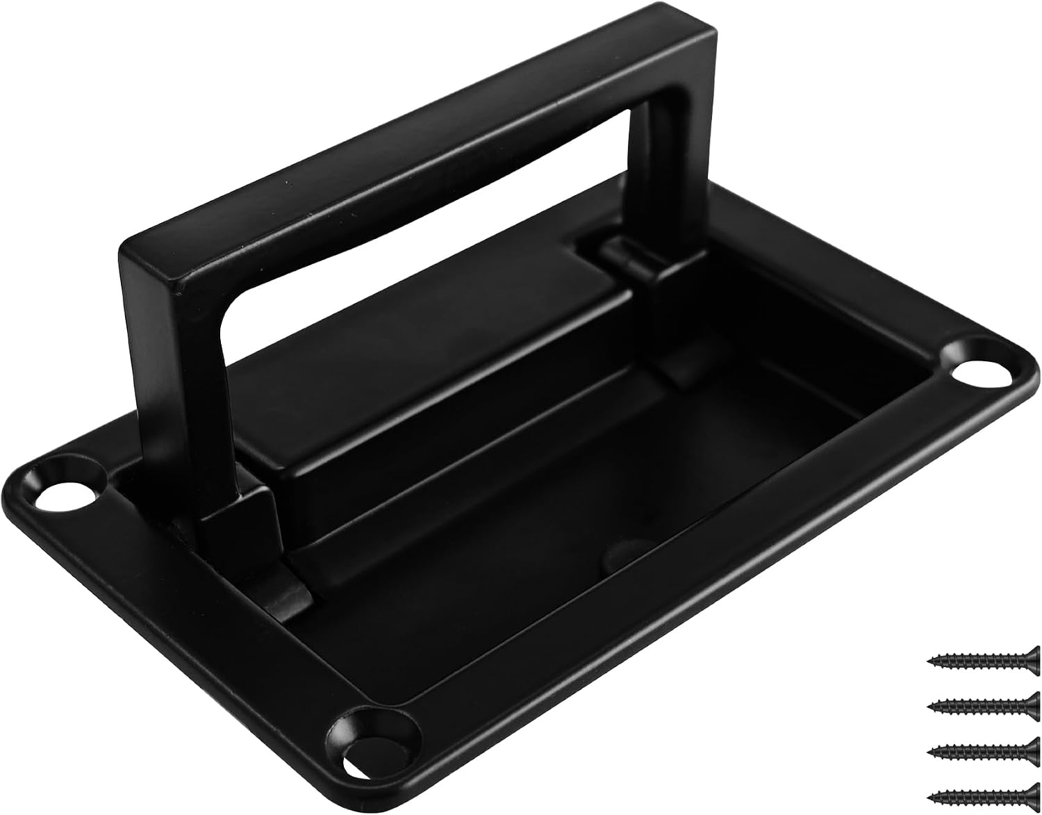 1 Pack 3.7 x 2.4 Inch Zinc Alloy Recessed Pull Handle, Heavy Duty Black Flush Door Handle with Mount Screws for Toolbox, Drawer, Home Furniture(Small Size)