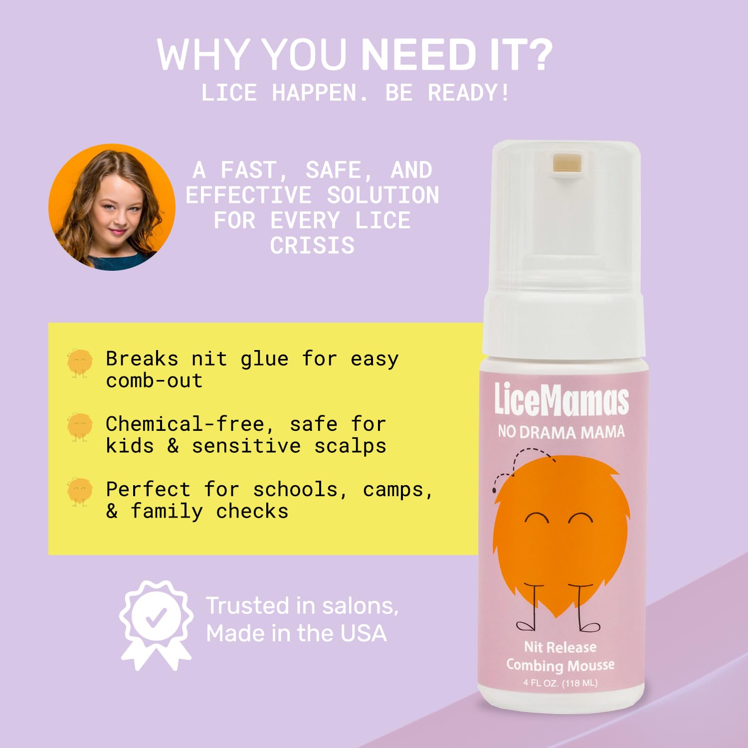 Mousse para un tratamiento eficaz, fórmula eliminadora aprobada por un salón para infestaciones difíciles sin productos químicos agresivos, disuelve el pegamento para facilitar el cuidado del cabello, 3