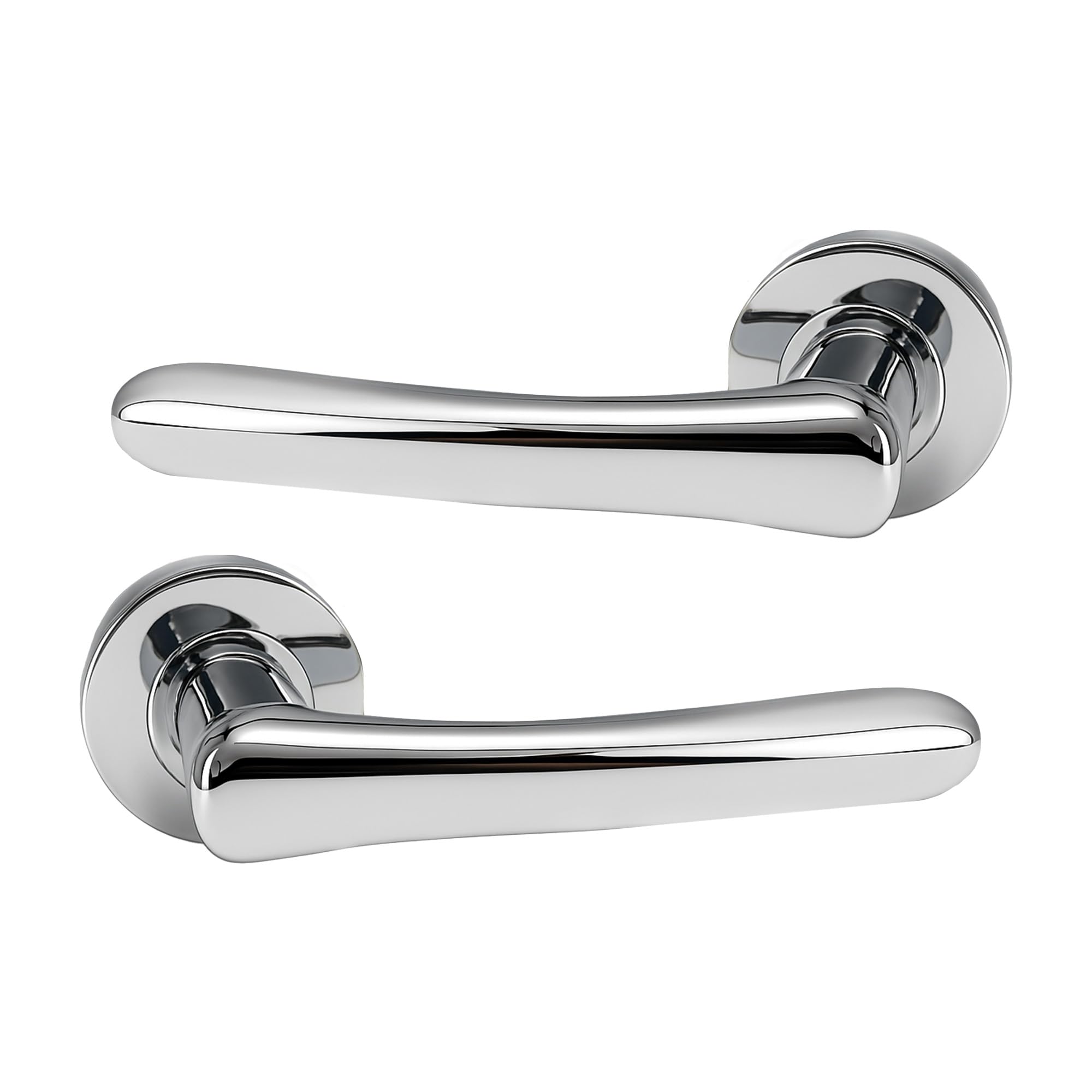 UAP Fern Internal Door Handles On Round Rose, Polished Chrome Lift & Lock Lever Handles for Interior Wooden Doors, Keyless Pair