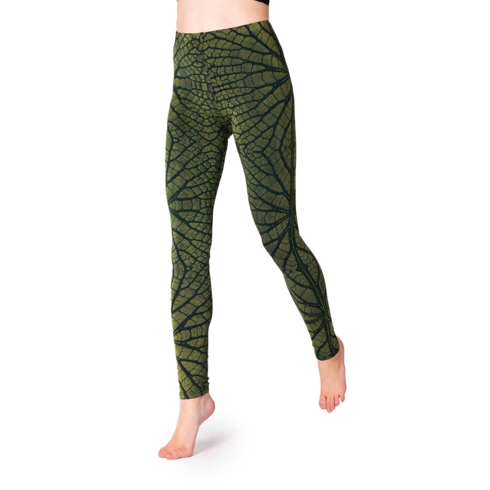 PANASIAM Batik Leggings Liści damskie - legginsy ze strukturą liścia - Do jogi, sportowe, fitnessu - naturalny materiał - wygodny - sportowy - modny