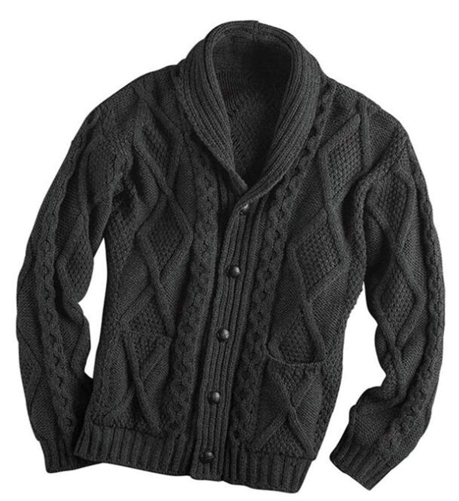 keepmore Mens Classic Buttons Vintage Plain Knitted Grandad Cardigan Jumper Shawl Neck V Neck Cardigan