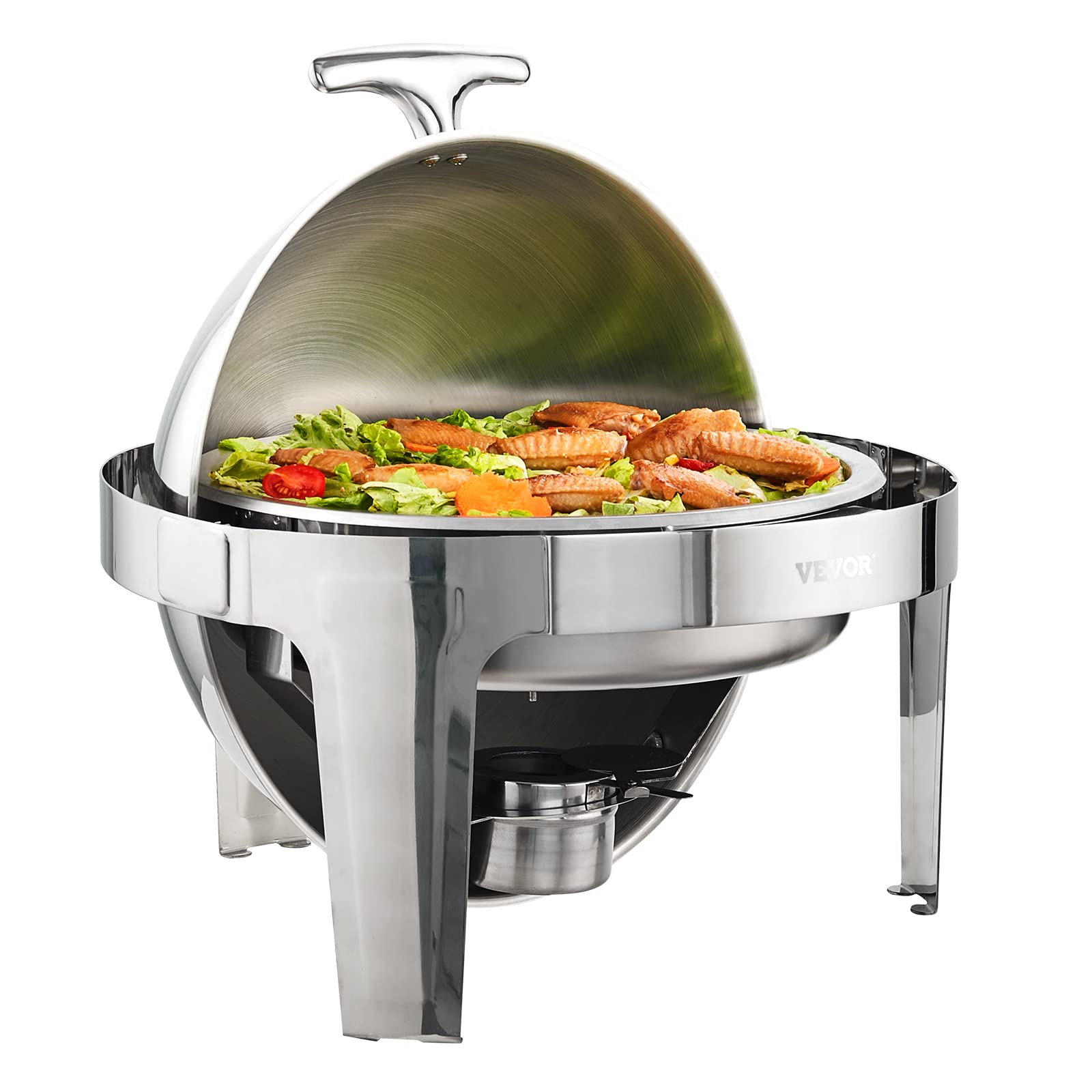 VEVOR Set di Scaldavivande 2 Pezzi in Acciaio Inox per Servizio Buffet Catering Ristorazione Coperchio Arrotolabile Capienza Max. 5,5L, Set di Vassoio di Riscaldamento Scaldavivande Rotonda per Buffet