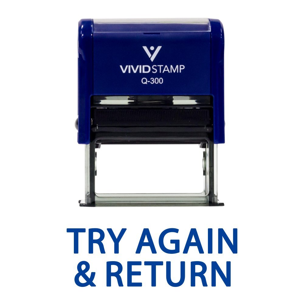 Try Again & Return Teacher Self Inking Rubber Stamp (Blue Ink) - Large