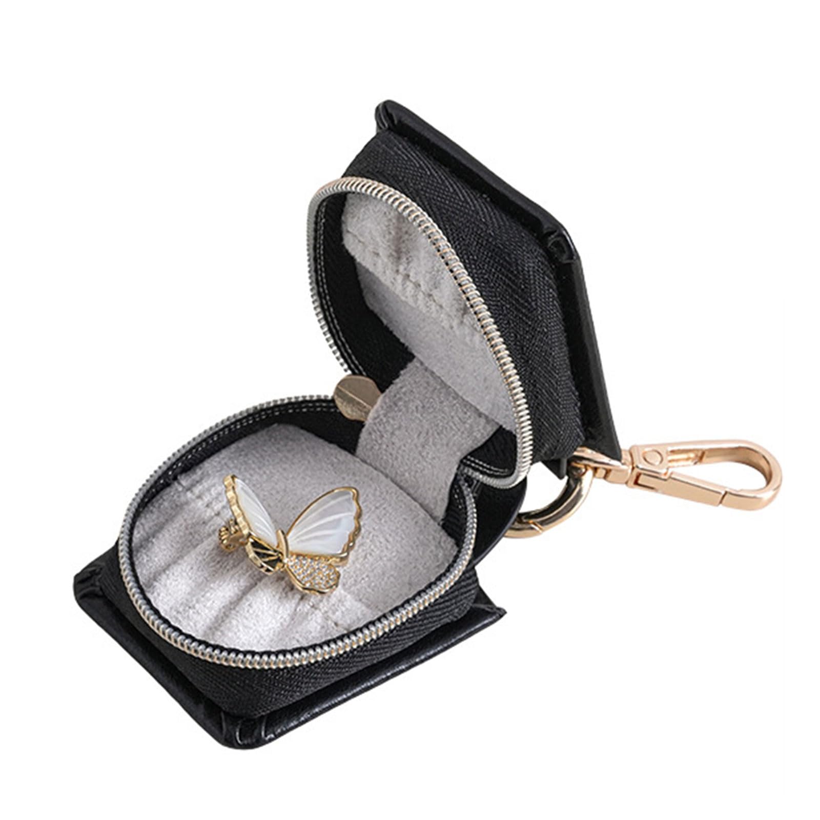 MICFENY Portable Jewellery Travel Case Keyring Organiser for Rings Jewellery Holder with Soft Lining and Multiple Compartments