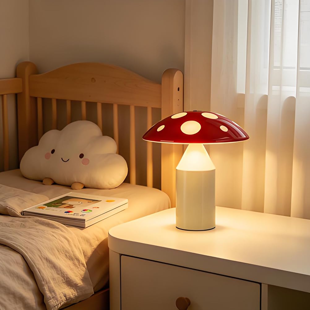 AoLa Lampada a LED a forma di fungo lampada da tavolo senza fili ricaricabile dimmerabile con comando touch ricaricabile tramite USB alimentata a batteria lampada da comodino senza cavi,Rosso