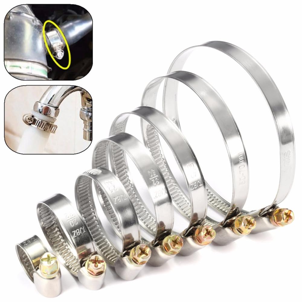 Amplia Gama De Abrazaderas para Tuberías A Granel. 5 Abrazaderas para Mangueras De 8-80 Mm, Clips De Acero Inoxidable para Combustible Y Agua, con Resorte De Accionamiento Sin Fin