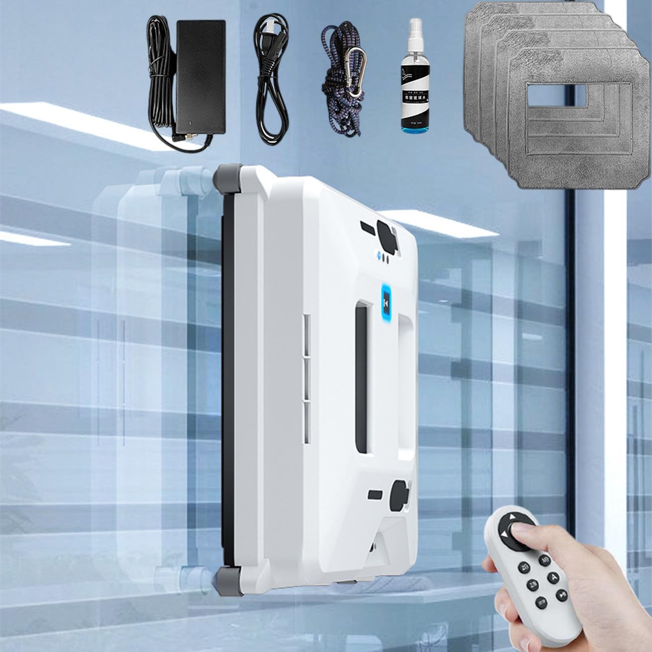 CHHMAELOVE New Glass Cleaning Robotic with 4 Mop Pads, 3000Pa Strong Suction, Double Water Tank - Remote Control - Dry and Wet Dual Mode, Window Vacuum Cleaner, Deep Cleaning and Low Noise