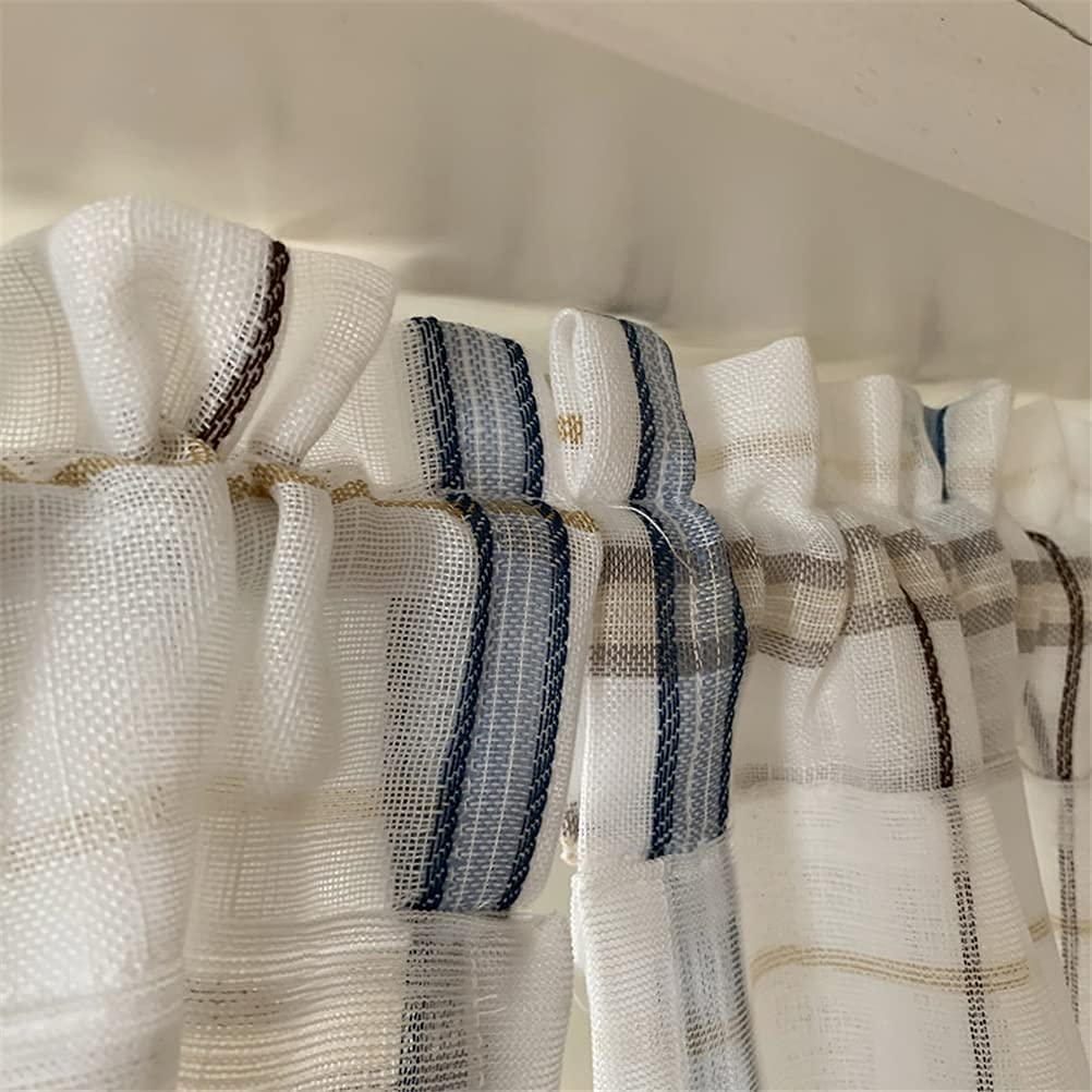 NMDCDH Rideaux Courts pour Cuisine, Lin Artificiel Texturé Voile Fenêtre Cantonnière Panneau Damier Plaid Demi-Fenêtres Rideaux Tier Rideaux pour Étude Balcon Salle de Bains 2pcs, L x H 1
