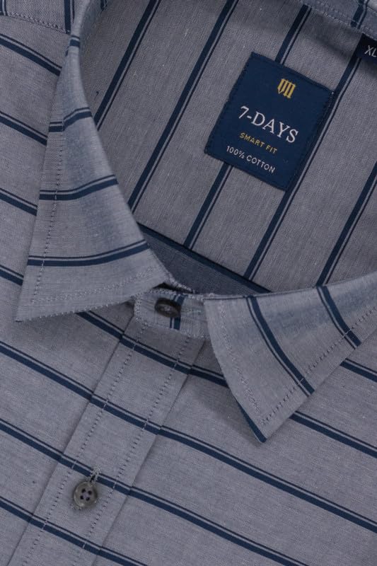 Image of 7-DAYS Men's Premium Striped Shirt - 100% Cotton, Tailored Fit (Between Slim & Regular), Full Sleeve, with Pocket - Smart Office & Casual Look