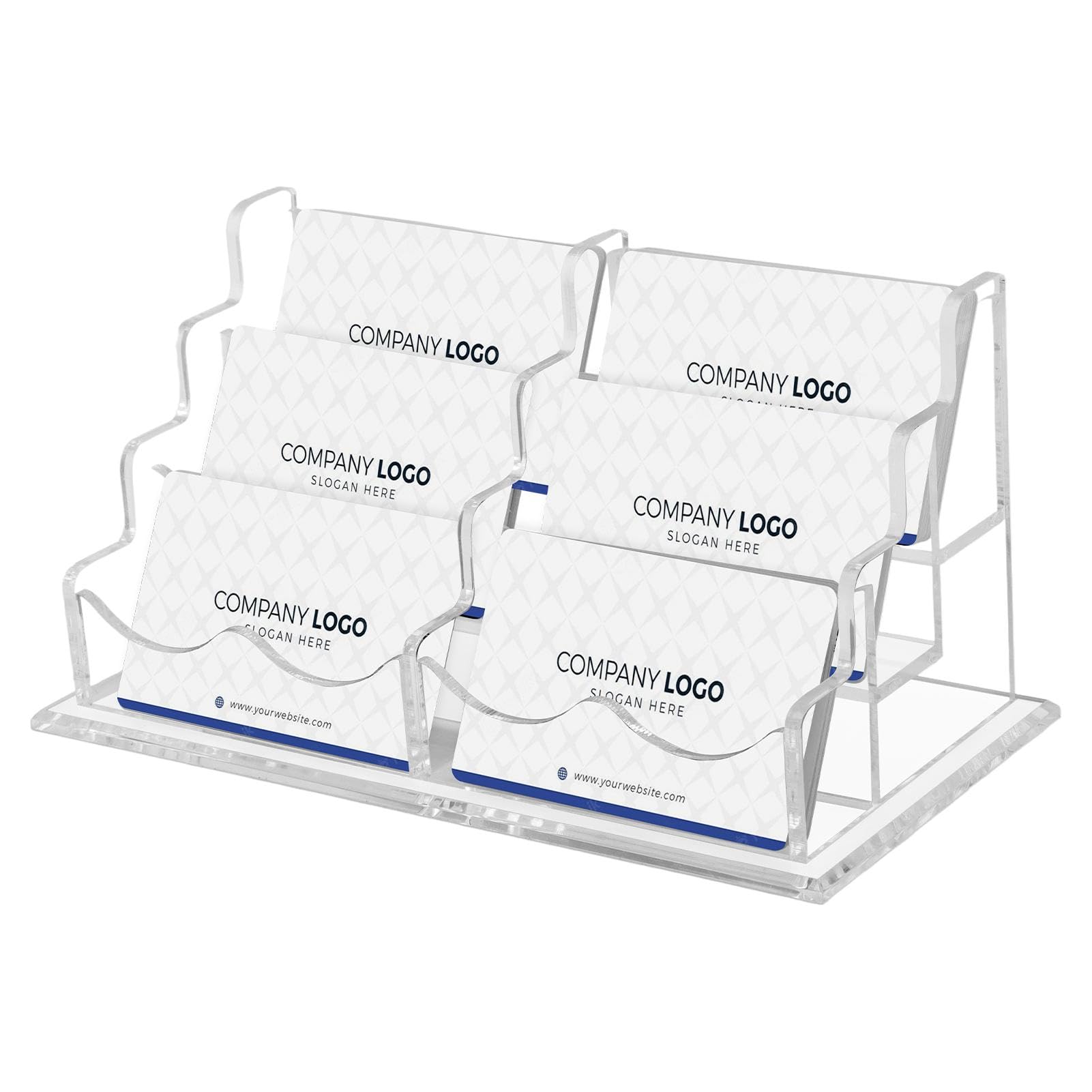 Business Card Holders 3 Tiers 6 Slots Acrylic Card Display Desk Stand Holder Transparent Business Card Display Stand for Office Exhibition Reception Desk