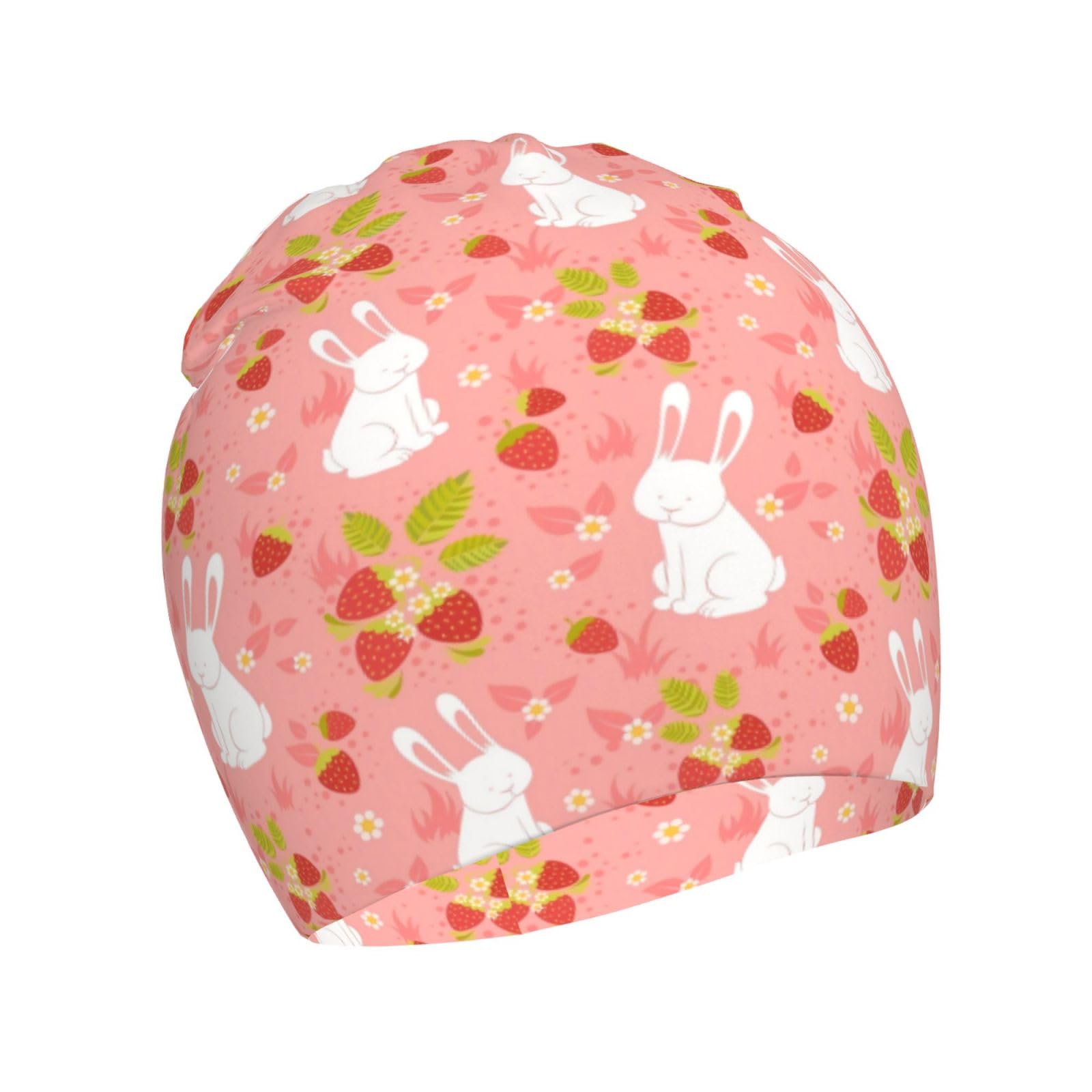 Cute Strawberry and Rabbit Bunny Pattern Kids Beanie Hats Warm Knit Beanie Cap Skull Caps Gifts Decor for Boys Girls