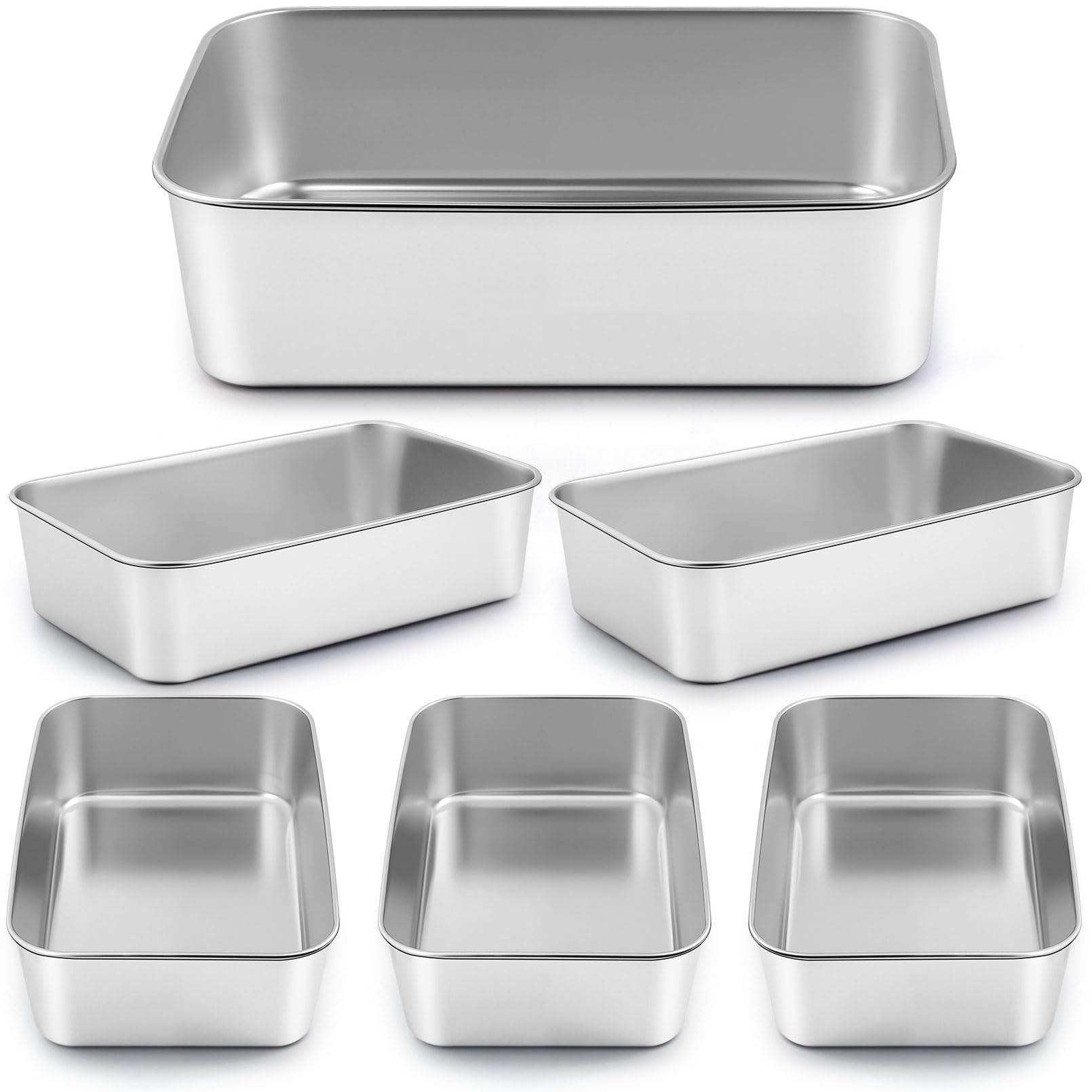 6 Pack Loaf Pans, 9 x 6 Inch Loaf Pans Set, Stainless Steel Baking Bread Pans for Homemade Meatloaf Cake Brownies Lasagna, Oven & Dishwasher Safe(Silver)
