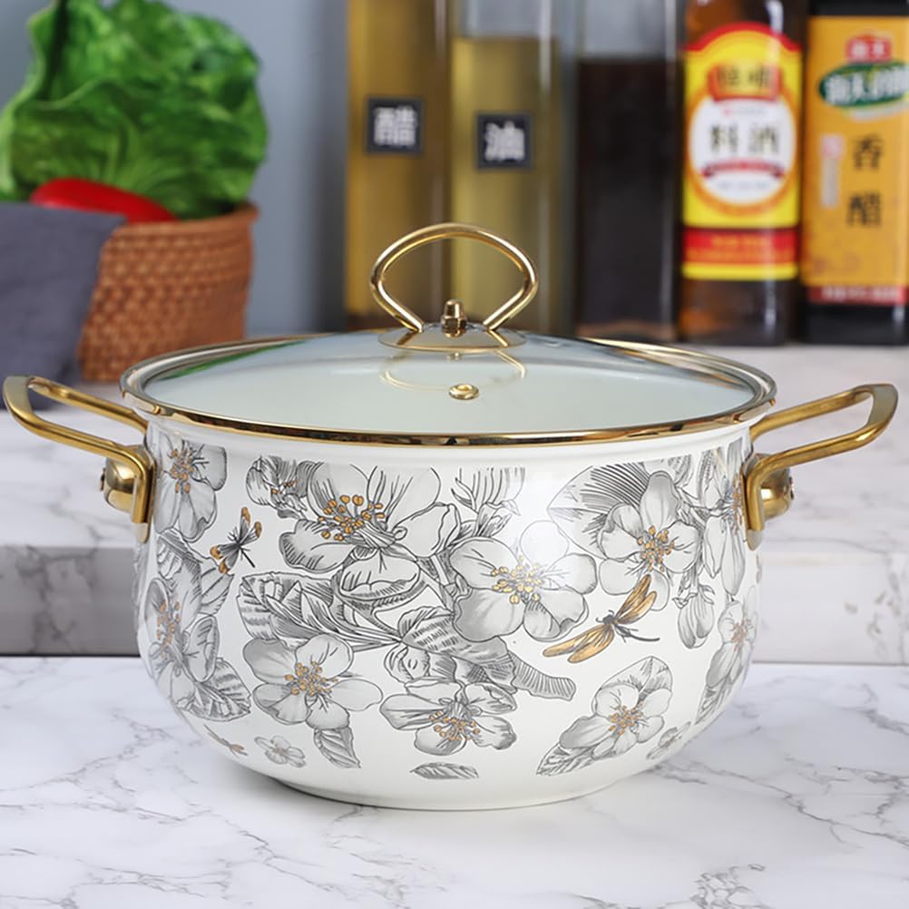 Enamel Stockpot with Lid,Soup Pot with Ceramic Coating, Nonstick Ceramic Cooking Pot, Induction Compatible Stockpot for Gumbo, Stew, Boil, Pasta,Sauce All Stove Compatible,5.5L