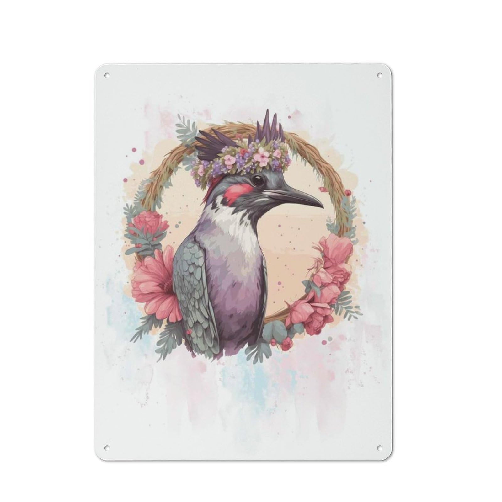 Junmoney Style-6 Metal Wall Sign 40X30cm Featuring Watercolor Woodpecker Art For Bar Or Restaurant, For Themed Interiors In Bars And Restaurants