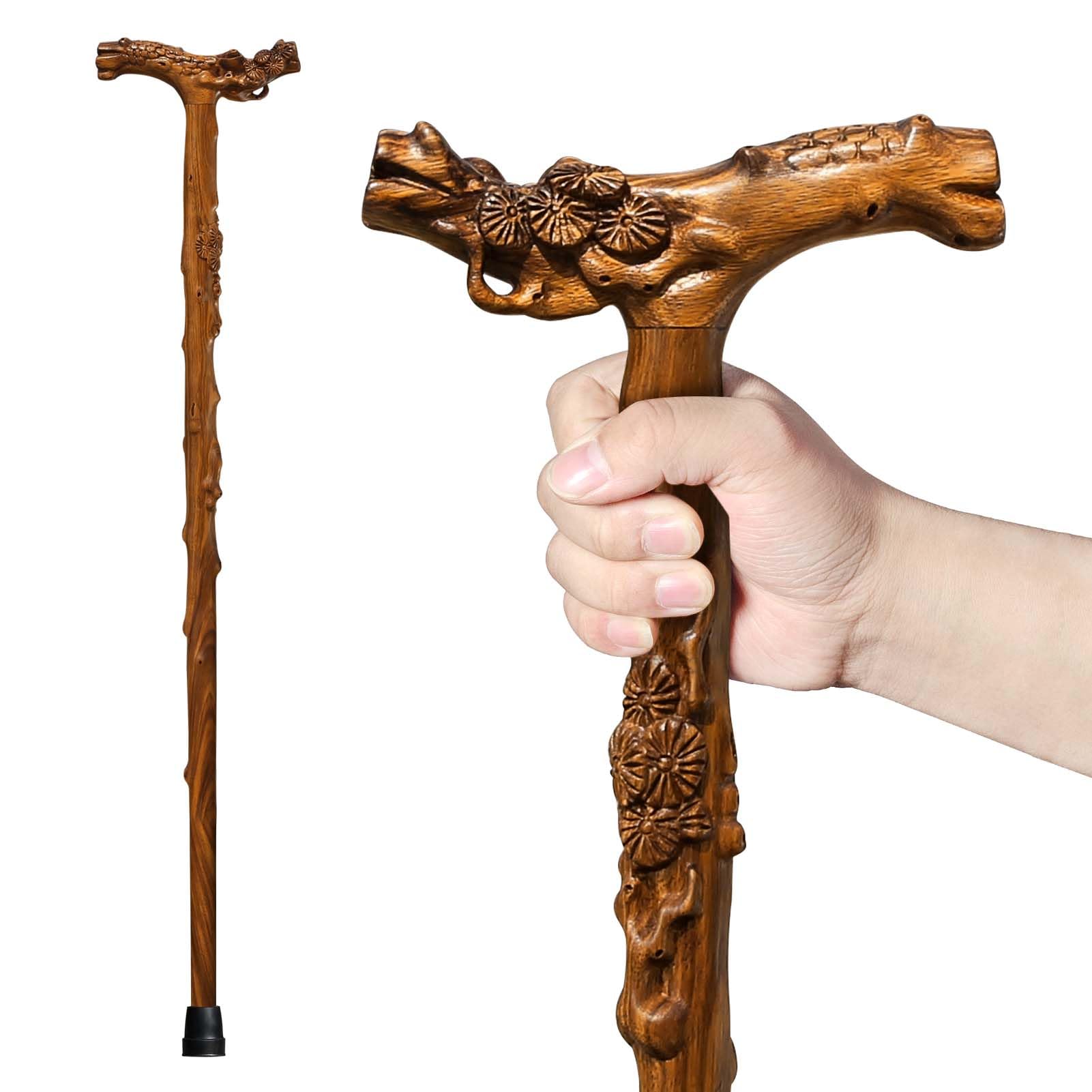 Bastón de Madera Tallado a Mano para Hombre y Mujer, con función de Masaje, soporta hasta 226 kg, Bastones de para Personas Mayores, Adecuado para Regalar (Ramas de árbol)