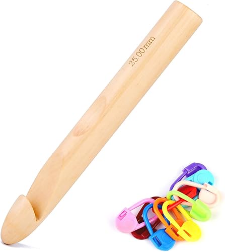 Ganchos de ganchillo de madera, 0.984in, mango de madera de ganchillo, agujas de ganchillo de punto de bambú con 10 marcadores de punto para