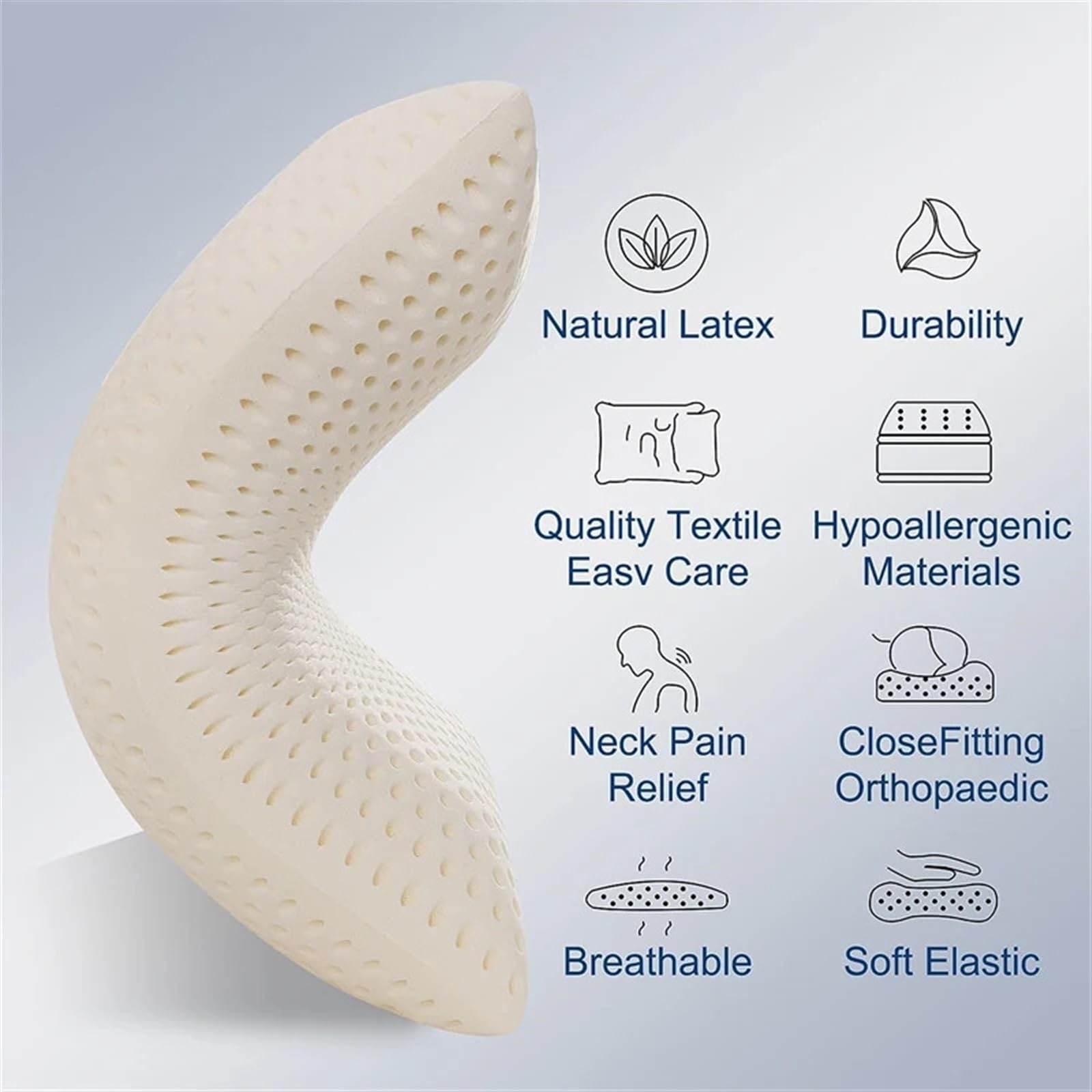 Latex Kissen Kissen aus reinem Naturlatex zur Linderung von Nackenschmerzen, Schulterschlaf, orthopädische Kissen, Nackenkissen for die Gesundheitsfürsorge(70x40cm 50D)
