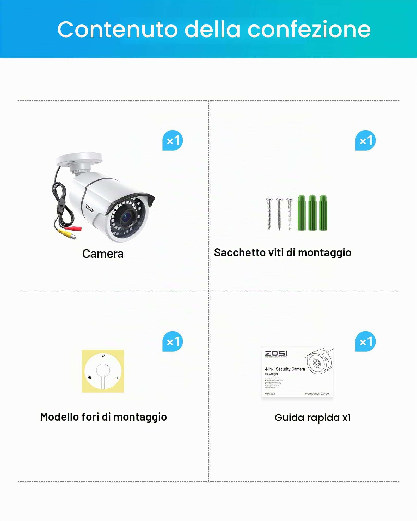 ZOSI 1080P Telecamera di sorveglianza per esterni, 2MP Videocamera Cablata AHD/960H/CVI/TVI, 36pcs 36M LED a infrarossi Custodia in Metallo, per Visione Notturna IP67